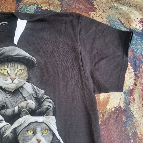 ODM Men T-Shirt Larg Black Cat Trio Hug Life Thug Gangster Graphic Crew Neck NWT - Picture 4 of 15